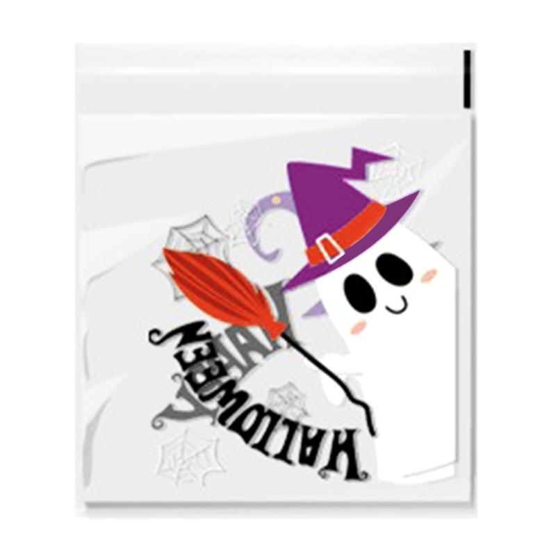 100pcs Halloween Plastic Candy Cookie Bag Self Adhesive Snack Gift Wrap Bag Halloween Party Decorations for Kid Gift