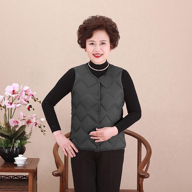 New women's down jacket, vest, mother outfit, medium and old vest, round neck neck, light and thin liner, warm short