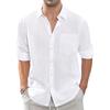 Men's Long Sleeve Shirt Men Cotton Linen Shirt Regular Fit Casual Shirts  Beach T-Shirt