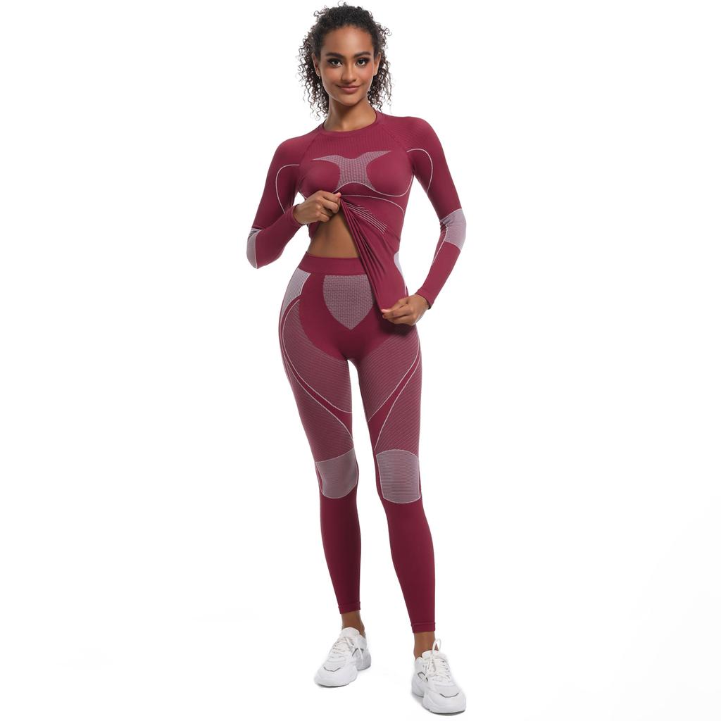 Seamless Yoga Sets Nessaj Women Long Sleeve Gym Fitness Suits Nylon Knitted High Waist Running Sportswear