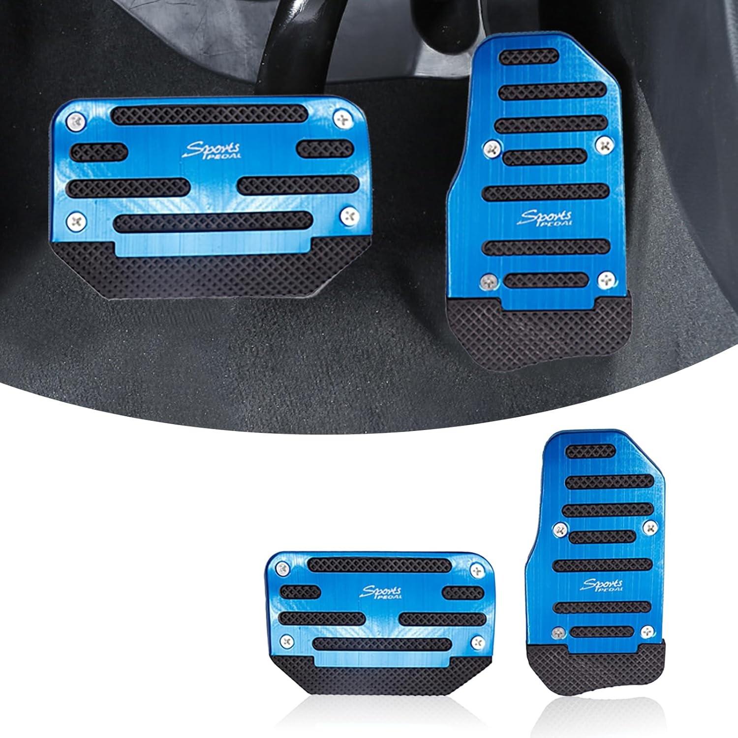 2 PCS Car Brake Pedal, Non-Slip Accelerator Pedal Kit, Aluminum Alloy Blue