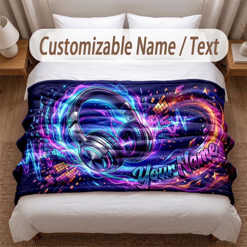 Music DJ Theme Soft Blanket Personalized Custom Name Text Print Warm Blanket Home Sofa Bedroom Decor