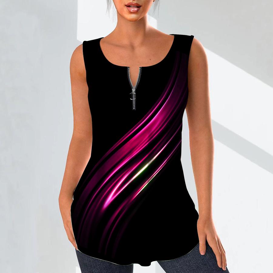 Women's Fashion V Neck Shirts Casual Tops T-shirt Ladies 3D Blue Veins Print Vest Plus Size Sleeveless Blouse Tank Tops