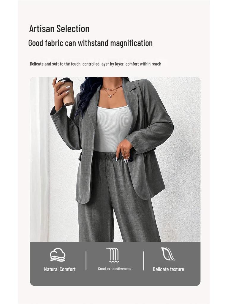 European & American Fashion Slim Fit Lapel Cardigan Suit & Pants Set for Women