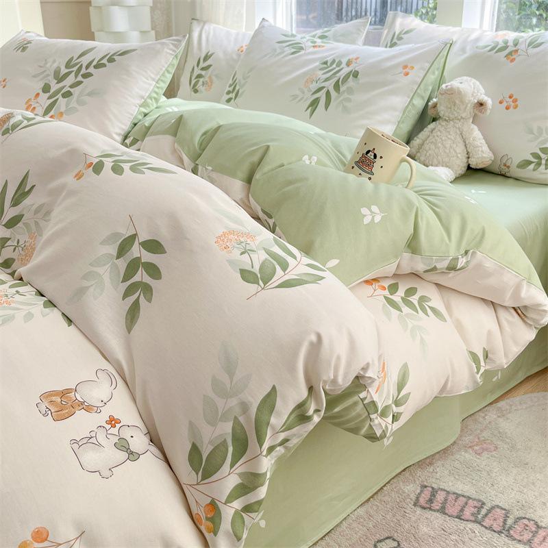 Bedding Four-piece Set, Cotton Pure Cotton Floral Quilt Cover, Bed Sheet Dormitory Three-piece Set