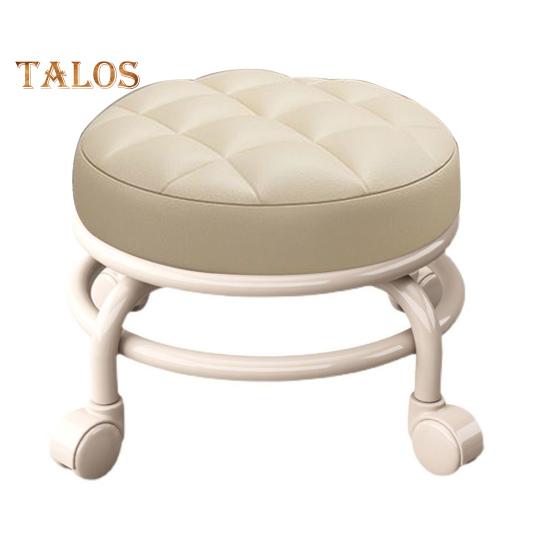 

Низкий табурет на роликах с колесами, вращающимися на 360 градусов, подушка из искусственной кожи с губчатым наполнителем, современный круглый табурет на роликах для домашнего офиса и магазина бежевый