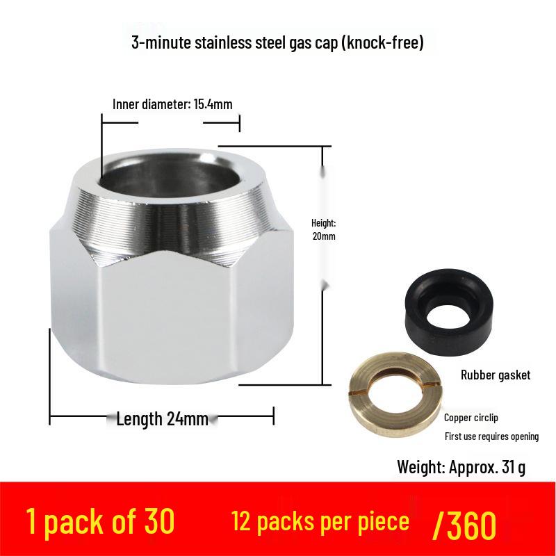 3-Piece Stainless Steel Gas Pipe Nut Set with No-Knock Wave for Natural Gas Conversion, 3/8"", 3/4"", 1"" Quick Connectors