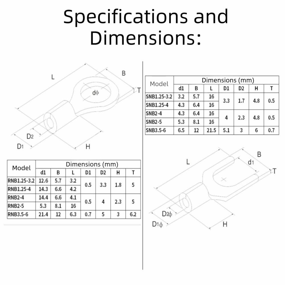 320pcs O Type and U Type Non Insulated Ring Terminals Non Insulated Ring Terminal Electrical Wiring