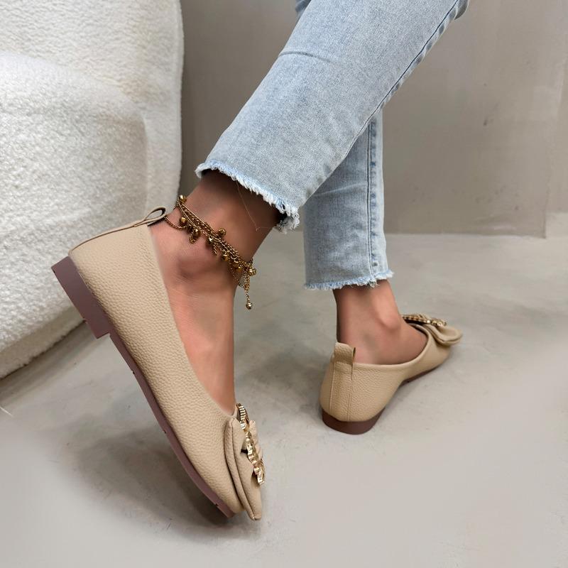 Fashion Luxury Rhinestone Bow Flats Shoes Woman Pointed Toe Champagne Silk Bowknot Ballet Shoes Big Size 35-43 Wedding Shoes for Women