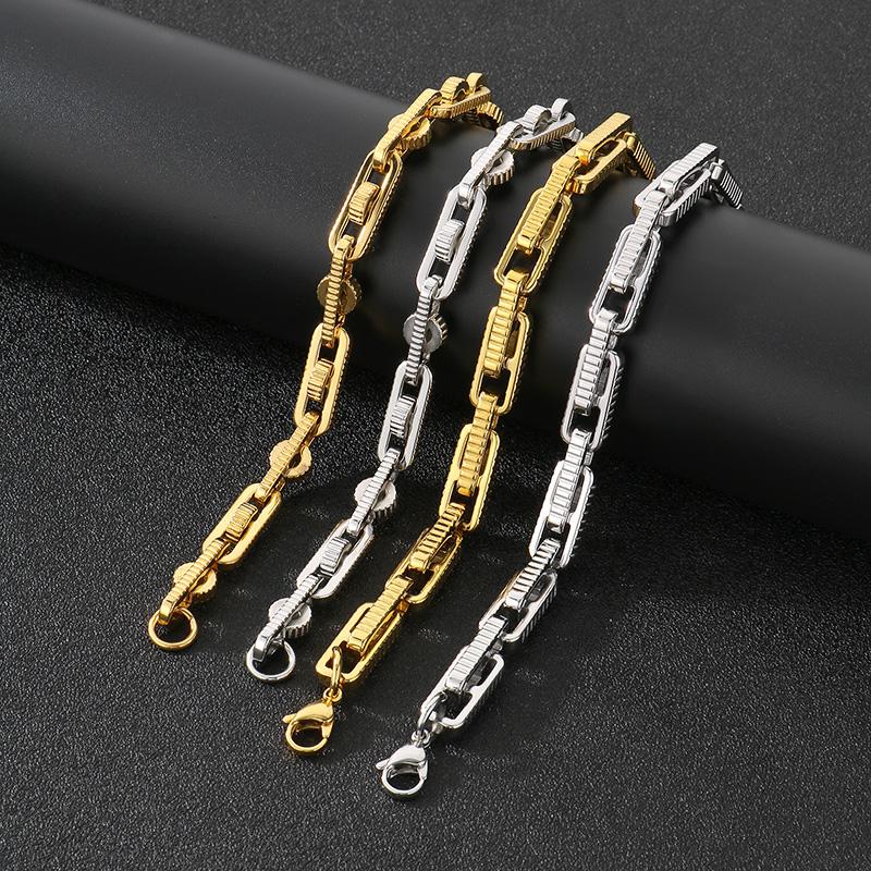 Trendy Stainless Steel Wheel Link Chain Bracelets for Men 8mm Wide Personalized Gold Color Accessories Biker Party Jewelry Gift