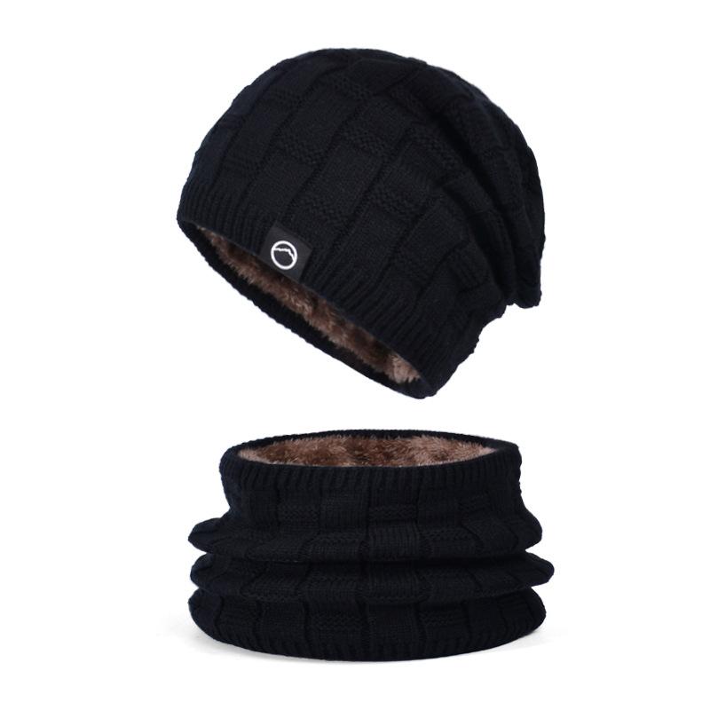 Winter outdoor windproof ear protection pullover hat fleece warm hat scarf set men's and women's knitted wool hat