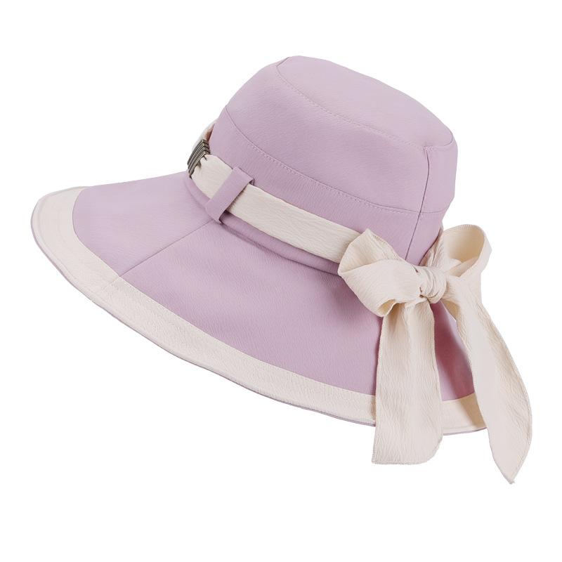 Spring and Summer Big Eaves Sunscreen Hat Outdoor Outing Ladies Sun Hat Fashion Strap Bow Bucket Hat
