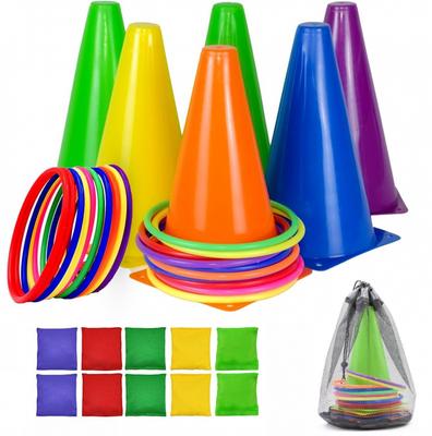 Carnival Game Set with Bean Bags Cones Plastic Rings Sensory Training Kit for Outdoor Play Kids Motor Skills Activity