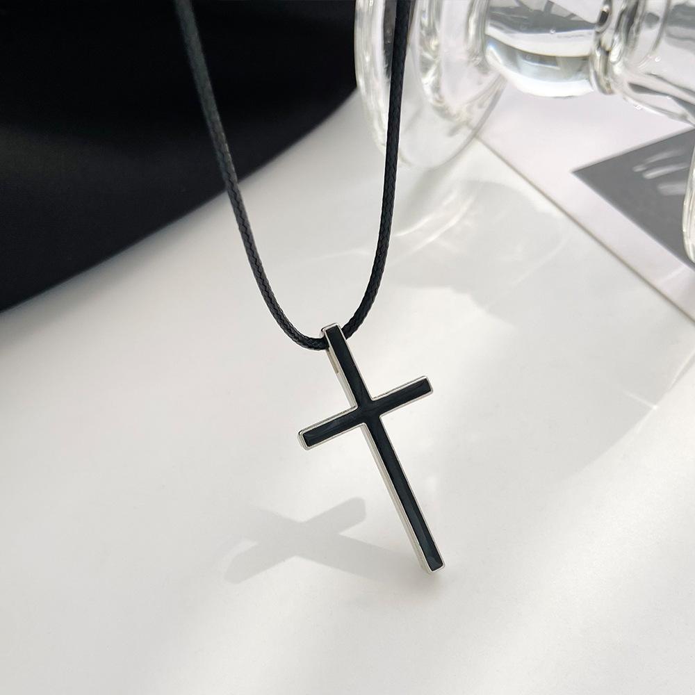 

Fashion Christian Jesus Cross Necklaces Black Color Long Chain Simple Cross Pendants for Women Men Jewelry Gifts Dropshipping