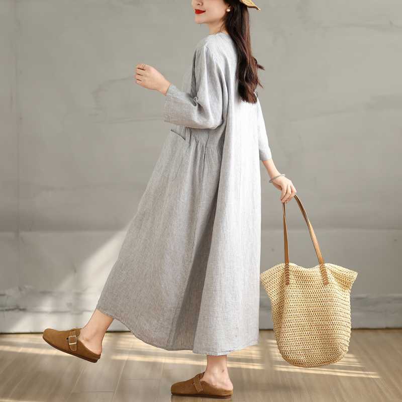Cotton and Linen Breathable Soft Loose Dress for Commuting Versatile Women