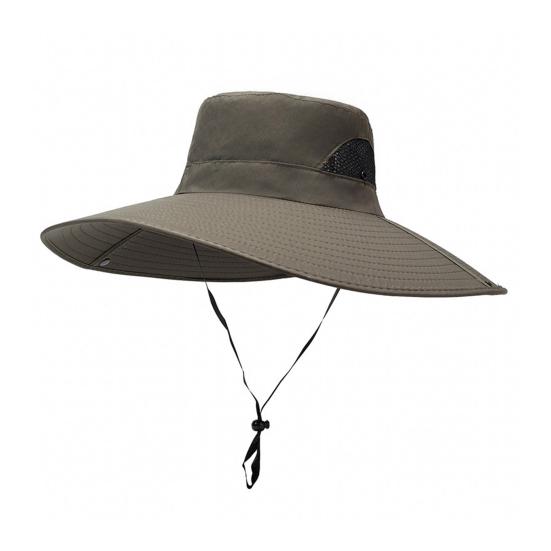 Summer Foldable Bucket Hat, Extra Large Brim Sun Protection Hat, Fisherman Hat with Adjustable Windproof Rope, for Hiking Beach Gardening Outdoor
