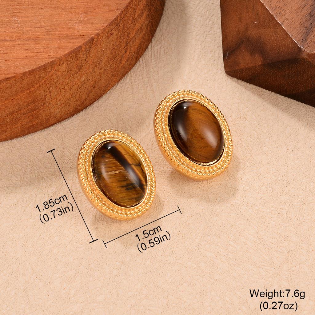 Coffee Earrings New Niche Tiger Eye Series Hong Kong Style Autumn and Winter Earrings Light Luxury Retro Simple Stud Earrings