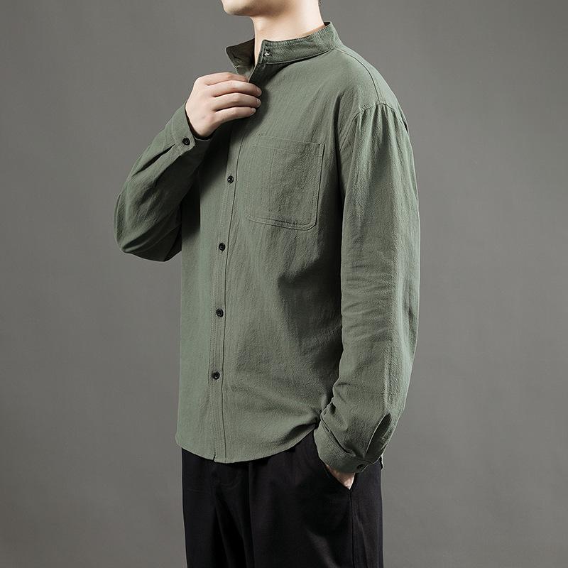 

Men s Casual Simple Long-sleeved Loose Solid Color Outerwear Shirt XXXXXL зелений
