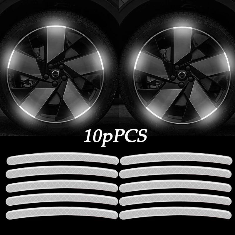 New 10pcs Car Wheel Hub Reflective Sticker Tire Rim Reflective Strips Luminous Sticker for Night Driving Car-Styling Accessories