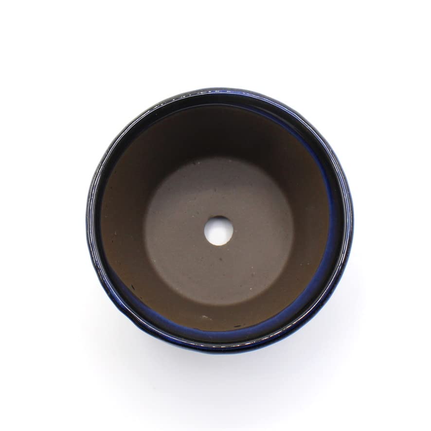Umekichi Bonsai 3 Round Bonsai Sea Cucumber Approximately Fits Tuberous Small Supplies, No. Pot, Cut-off, Small, Blue, Glaze, 9.5cm, Ceramic,