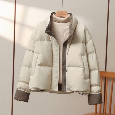 Herbst und Winter Kontrastfarbe Stehkragen Kurze Lockere Verdickte Kleine Jacke
