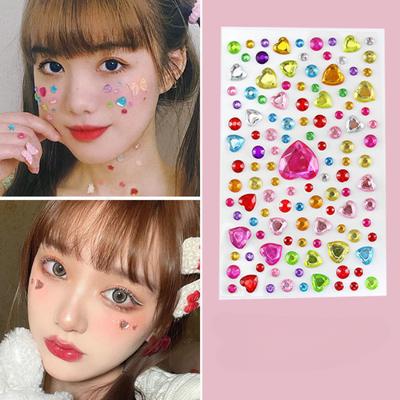 אבני חן צבעוניות קריסטל אקרילי מדבקת קעקוע עשה זאת בעצמך כלי קישוט לאיפור עיניים פנים להופעת ילדים מדבקת ניקוב לטלפון