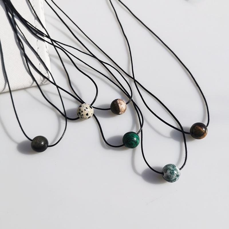 Unisex Retro Geometric Stone Pendant Necklace with Rotating Bead & Leather Cord – Versatile, High-End, Colorfast Design for Women & Men