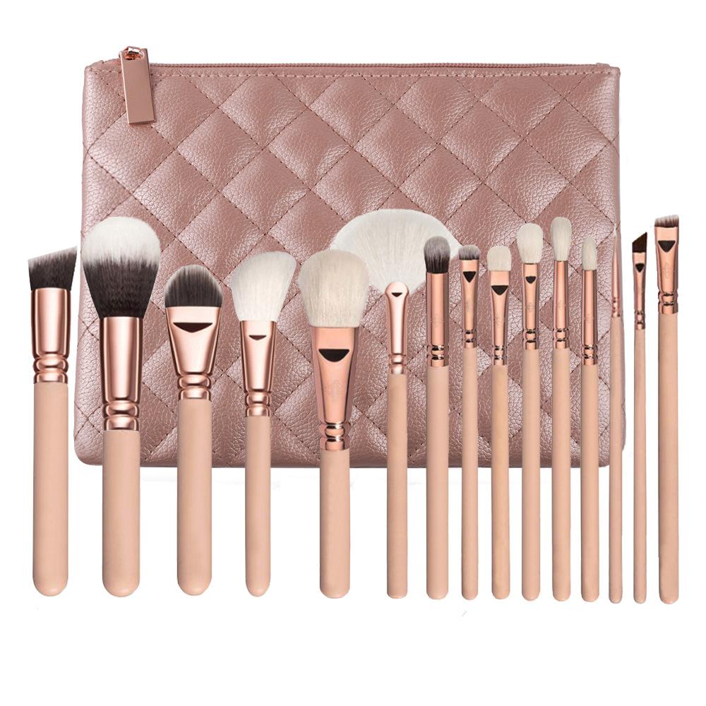 New 15 rose gold makeup brush set, wooden handle fiber hair pink beauty tool set, a lot of brushes