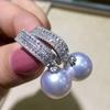 925 Sterling Silver Pearl Dangle Earrings for Women Luxury Paved Dazzling CZ Stone Aesthetic Bridal Wedding Jewelry Gift