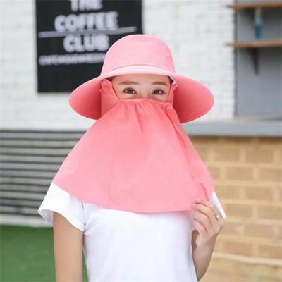 Women Summer Sun Hat Solid Color Large Brim Sunscreen Face Guard Sun Protection Hat Anti-UV Outdoor Tea Hat