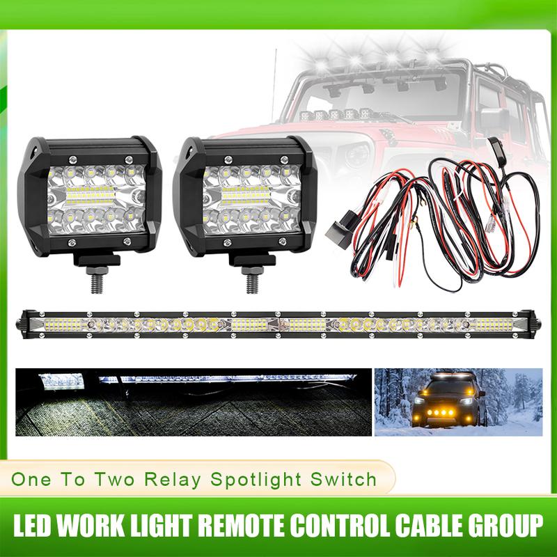2 In 1 4x4 Off Road LED Light Bar Pods 4inch 21inch Remote Control Cable Group Fog Driving Work Light For Auto ATV Truck Jeep