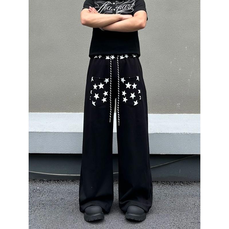 American reverse wear design star print drawstring scimitar sweatpants men and women jazz dance wide-leg pants couple casual pants