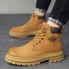 2025 Men's Fleece-lined Yellow Martin Boots, British Retro Style, Thick-soled High-top Motorcycle Work Boots.