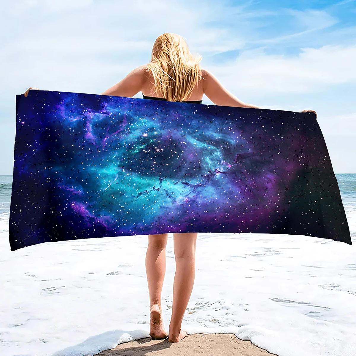 

Beautiful Space Galaxy Nebula Stars Beach Towel Microfiber Pool Towel Absorbent Quick Dry Beach Towel Sand Free Blanket for Kids W30*H60(CM)