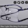 Men Half Frame Metal Reading Glasses Business Style Male Vintage Far Sight Presbyopia Anti-Blue Hd Diopter Eyeglasses