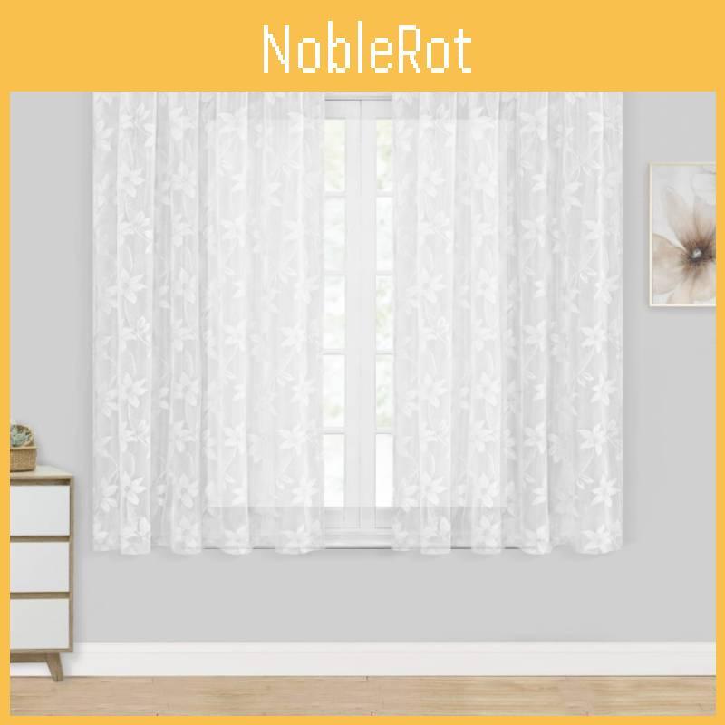 Floral Lace White Sheer Curtains For Daily Bedroom Kitchen Decoration Set Of 2