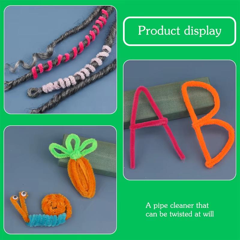 100pcs Colorful Chenille Stems Pipe Cleaners Plush Tinsel Stem Wired Twist Educational Toys Handmade Sticks Hair Strip DIY Craft