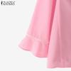 ZANZEA Women Casual Round Neck Solid Color Loose 3/4 Sleeve Blouse