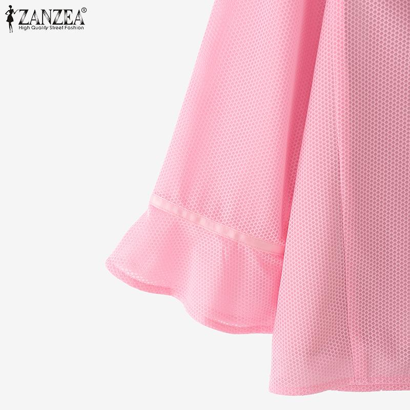 ZANZEA Women Casual Round Neck Solid Color Loose 3/4 Sleeve Blouse