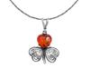 Long Silver Openwork Women' Necklace Clover with Amber Silver 50cm