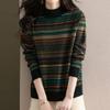 Navava Nk3239 Retro Jacquard Pattern Long Sleeve Half Polo Knit Tee