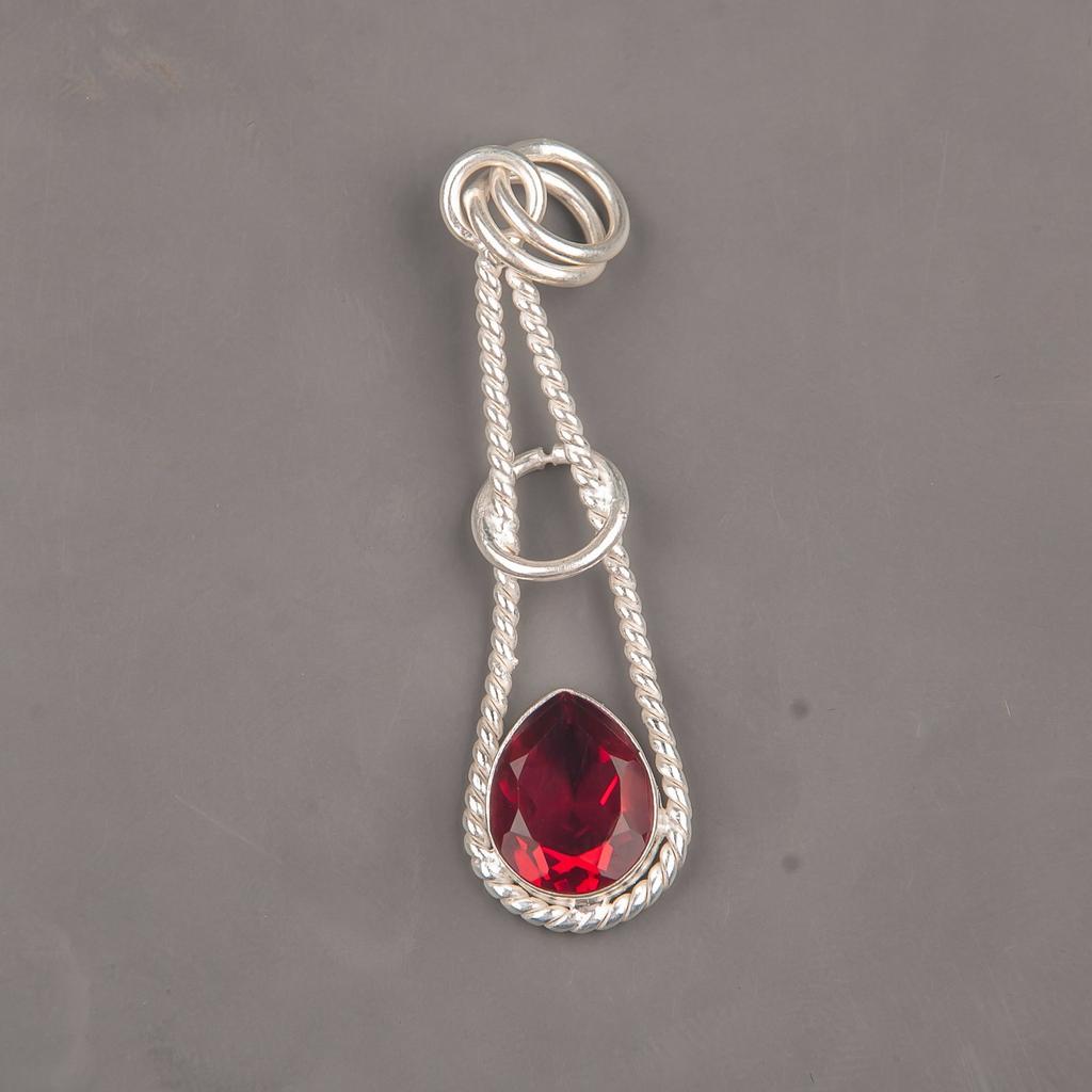 Rosa Rubellit Edelstein 925 Sterling Silber Schmuck Handgefertigt Geschenk Anhänger 1.78" PP-21-1