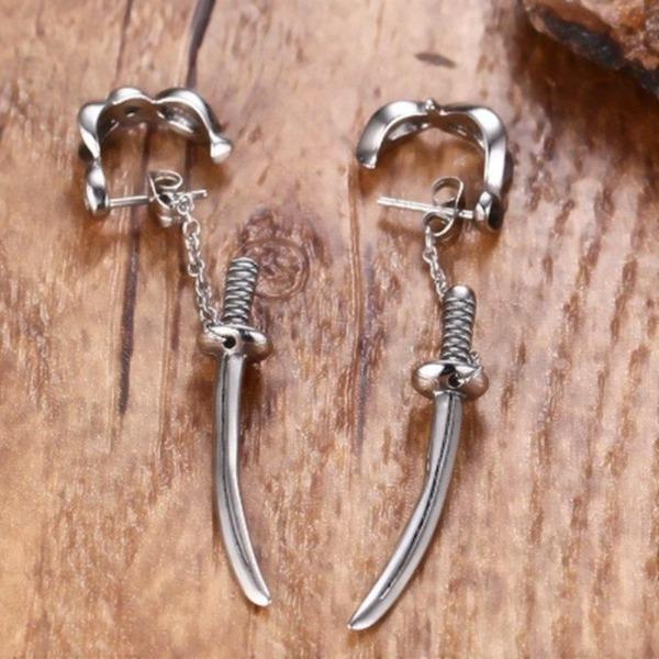 Samurai Scimitar Sword Náušnice pro muže Malé Vintage Katana Náušnice Piercing Punk