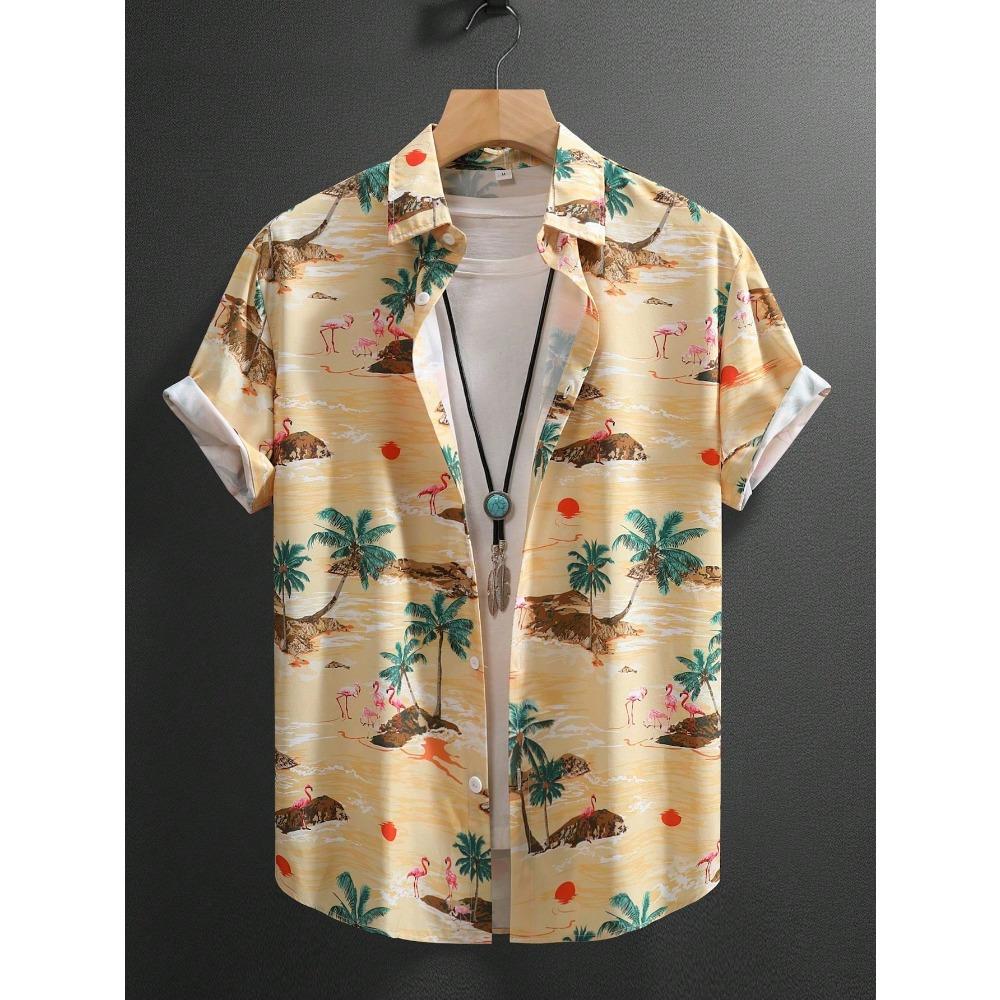 

Мужская рубашка Tropical Botanical – яркая гавайская рубашка с коротким рукавом, на пуговицах, с экзотическими принтами в виде листьев и цветов для отдыха на острове XL