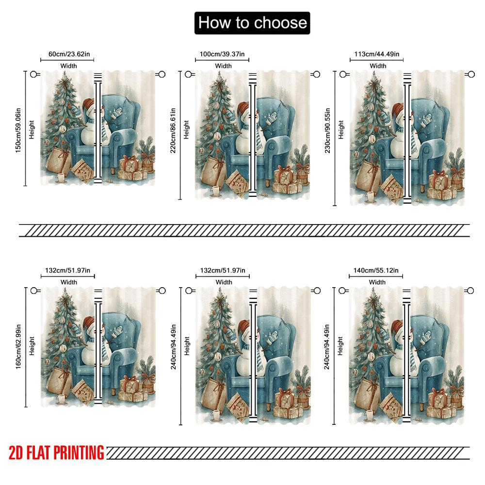 2pcs,2D Plane Printing Curtain Popular Snowman & Snowflake Polyester Woven (without Rod) Decorations Outdoor for Various Rooms,