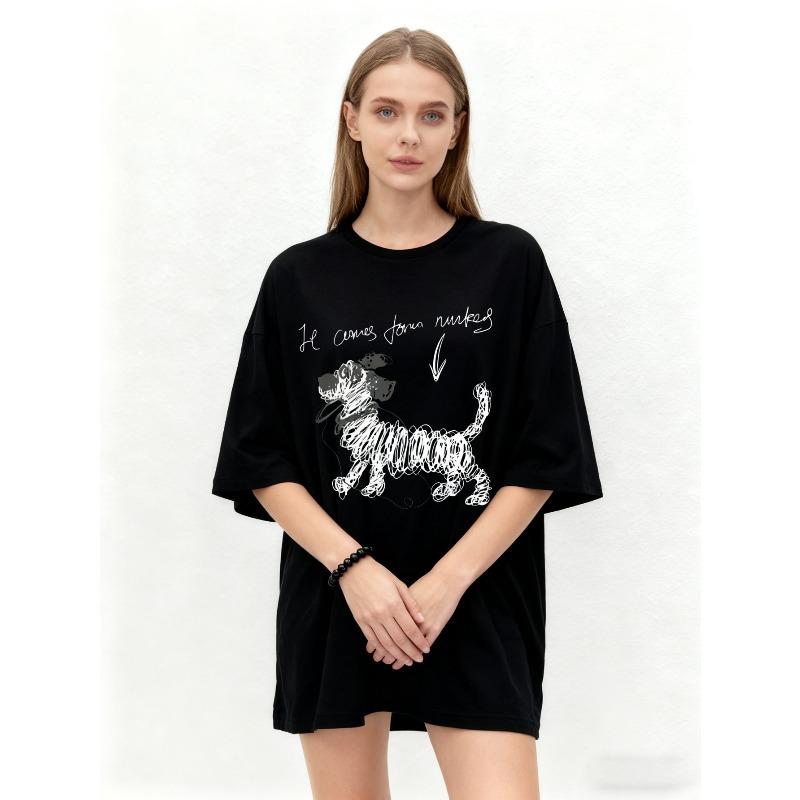 Oversized T Shirt Black Tiger Print With It Comes From Nucleus Text Casual Wear For Women