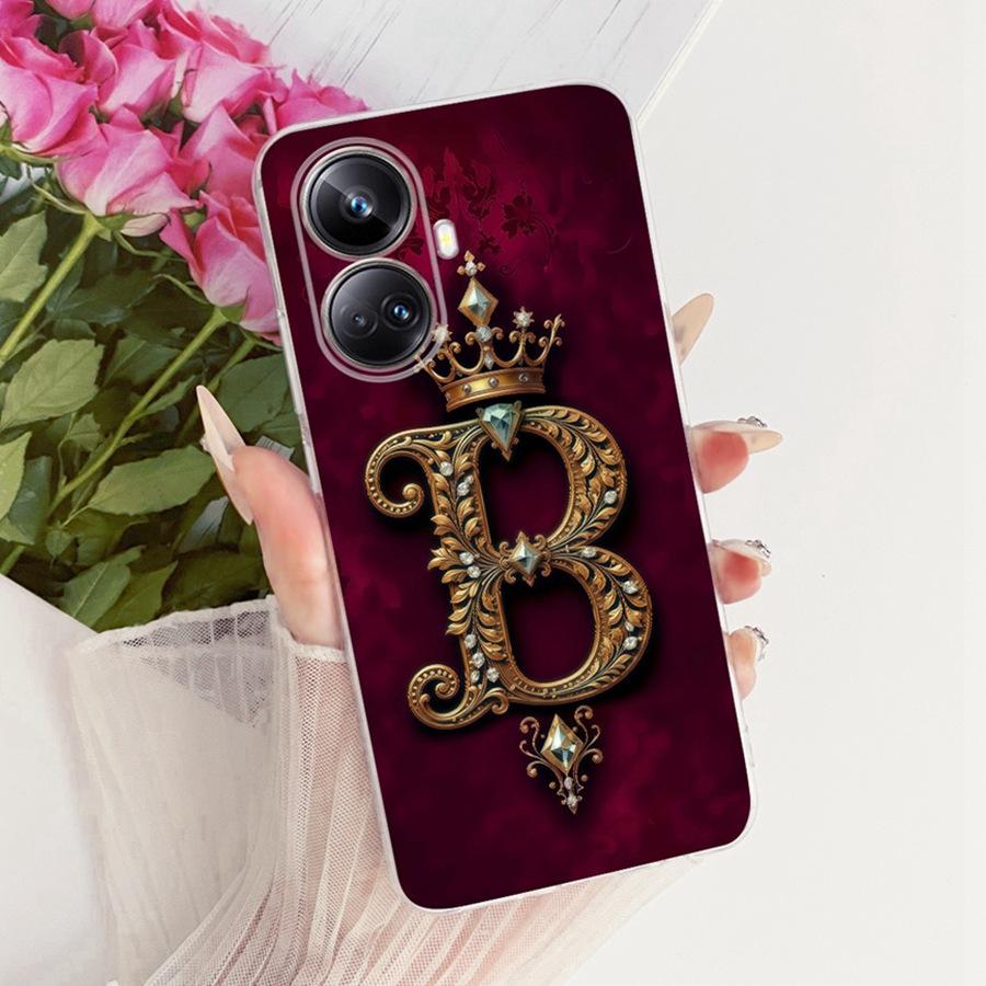 For Realme 10 Pro+ Case RMX3687 Initial Letter Printing Soft Silicone TPU Phone Fundas for Realme10 10Pro Back Cover