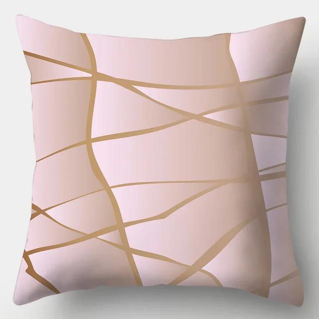 45x45 Simple Abstract Pink Line Leaf Printed Polyester Cushion Cover for Home Living Room Sofa Chair Decorative Pillowcase
