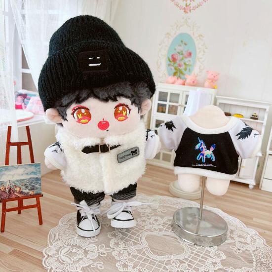 1 Takım Idol oyuncak bebek giysileri Peluş Yelek Ceket Mini Kıyafet Giyinme Sahne Güzel Şapka T-shirt Pantolon Ceket Dört parçalı Set 20 cm Bebek için