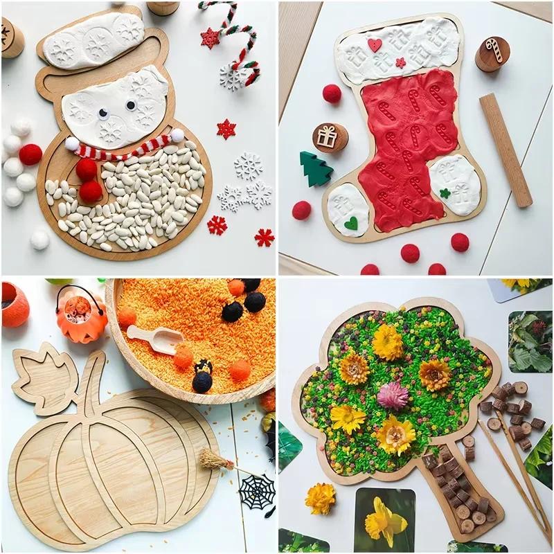 Latests Models Pumpkin Shaped Wooden Dessert Tray Halloween Thanksgiving Home Kids Favors Fruit Serving Happy Party Decoration